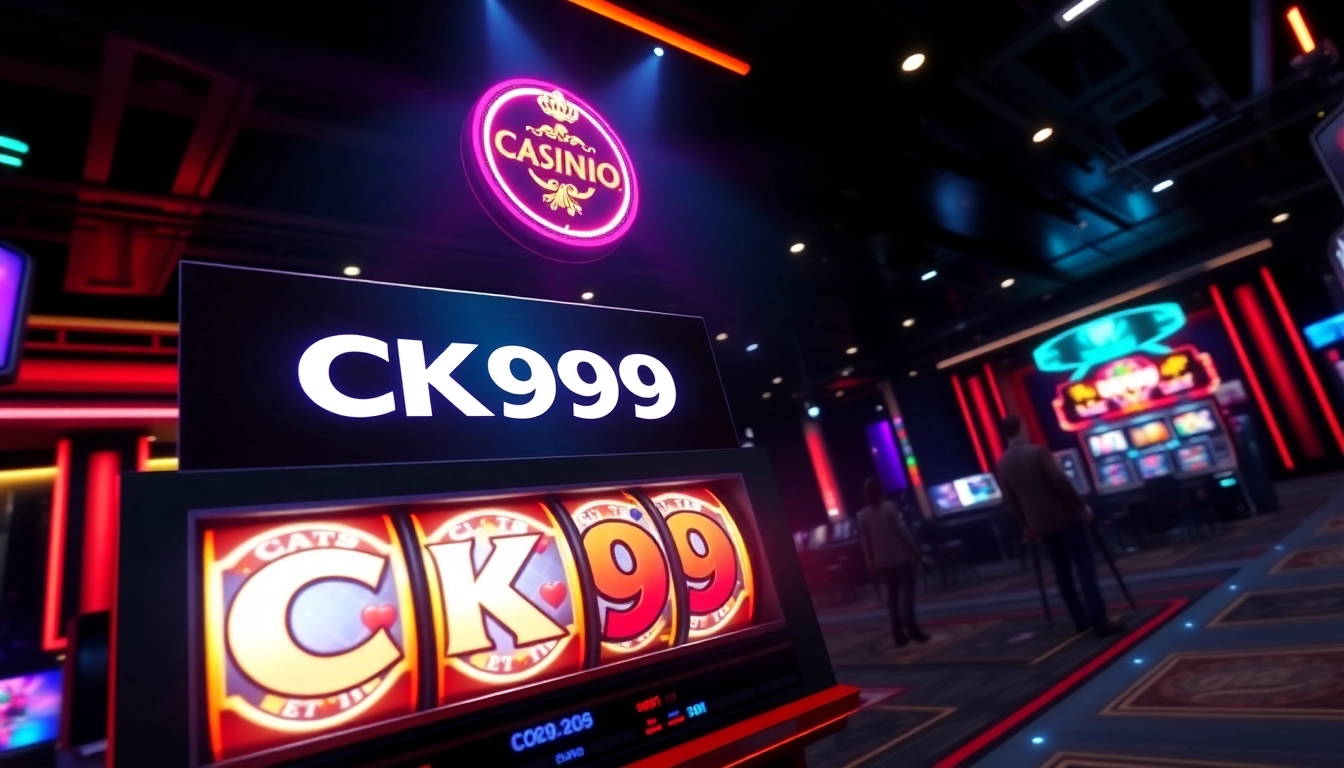Engaging CK999 game scene featuring lively slot machine graphics and glowing elements, designed for casino enthusiasts and online gamers.