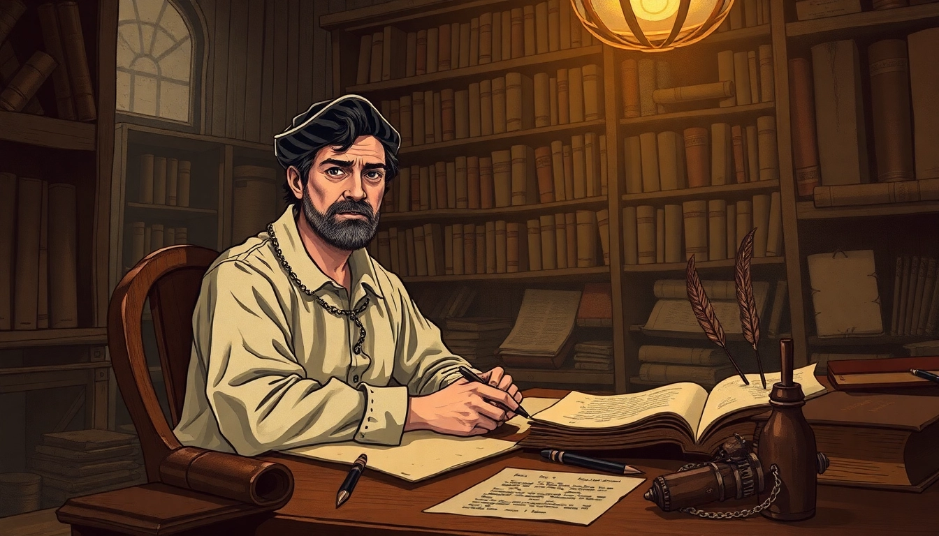 An old-fashioned scholar in a dimly lit study surrounded by ancient books and parchment, evoking historical curiosity about the word "smut."