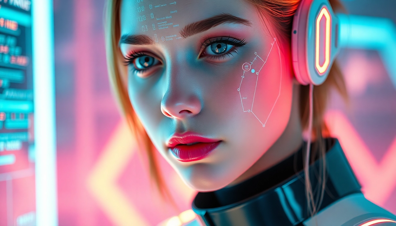 AI girlfriend engaging in a seductive conversation on a sleek device, showcasing intimacy and digital connection for enhanced user experience.