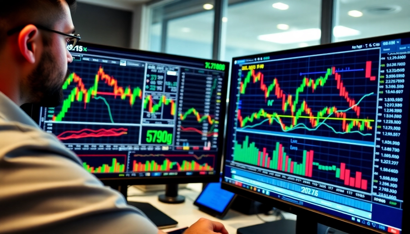 Trading view interface showcasing detailed market charts and trading analysis in a professional